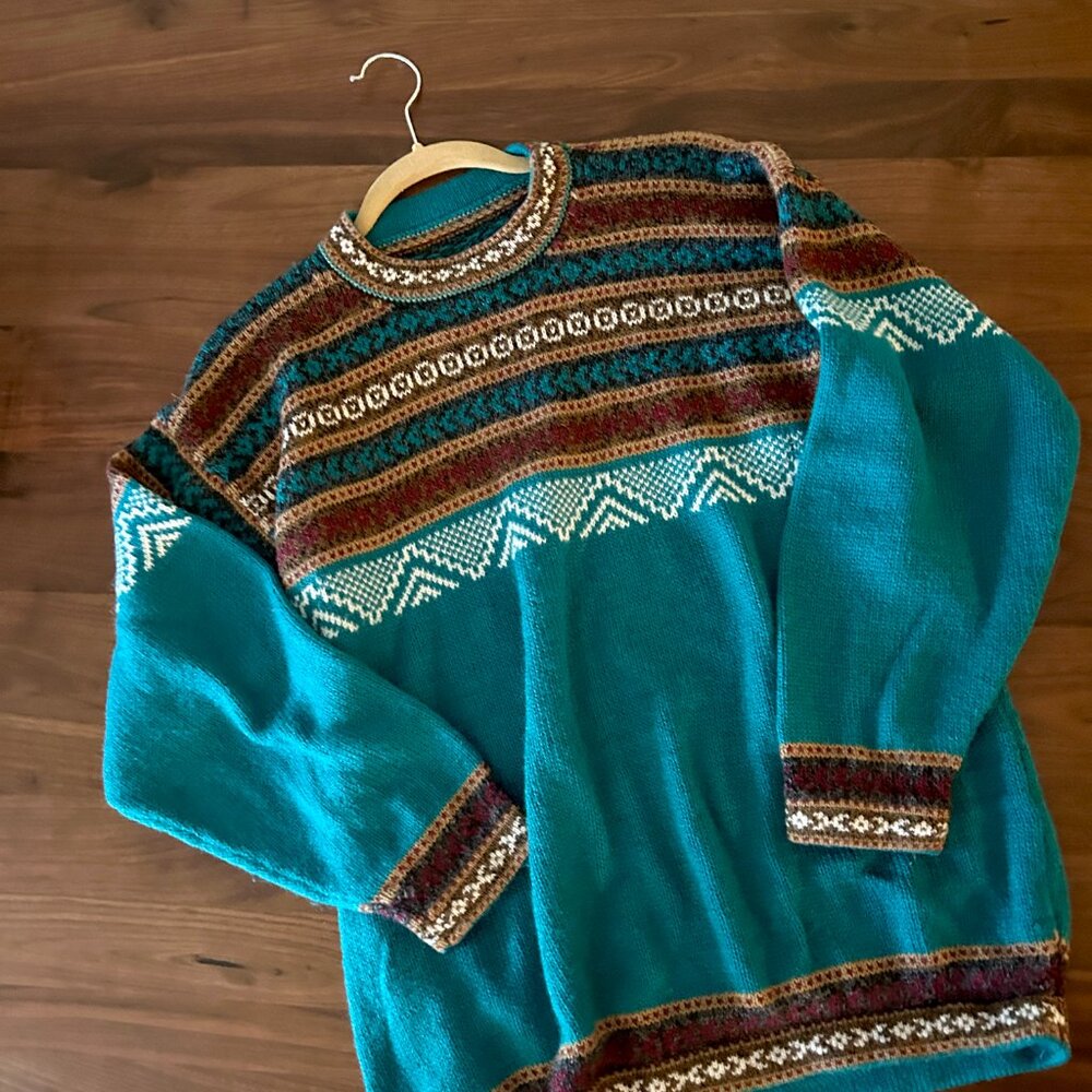 Vintage Oversized Teal Grandpa Slouchy Pullover Sweater